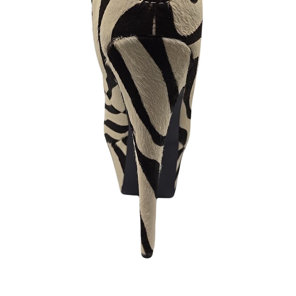 London Trash Zebra Stripes Pony Hair Platform Shoes Heels Leather sz 8 Pinup - Picture 8 of 16